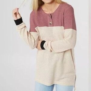 Daytrip Colorblock Henley Waffle Knit Size XS